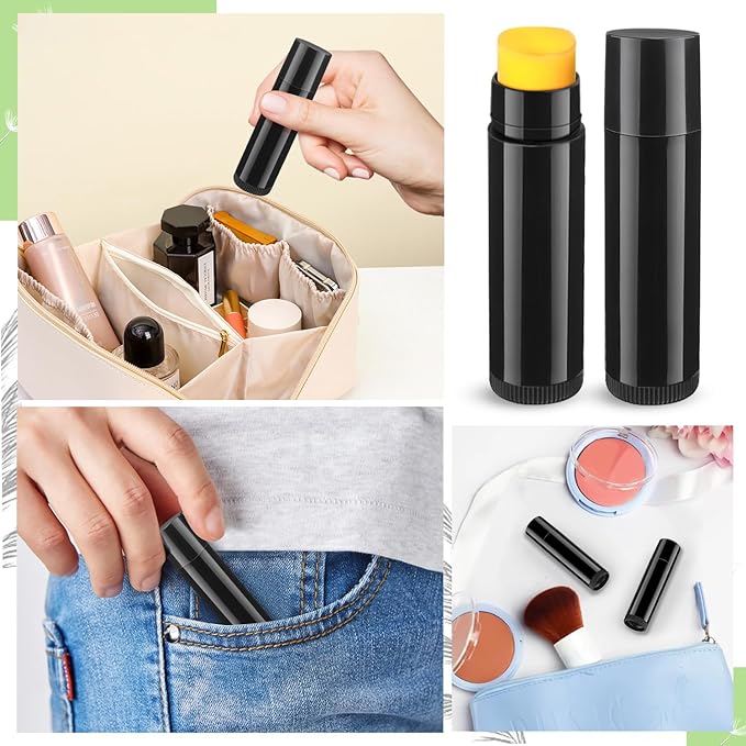 100 Pcs 5.5ml Bulk Empty Lip Balm Tubes Refillable Plastic Lip Gloss Container Travel Lipstick Tubes Chapstick Tubes Holder For DIY Homemade Lip Balm (black)-VeraVaultWomen
