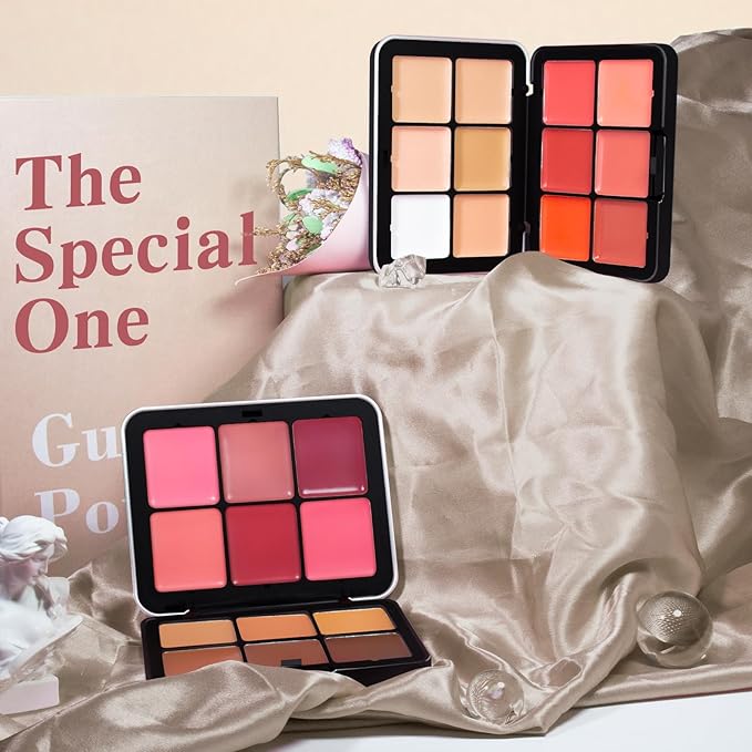 12 Colors Cream Blush Palette, Color Correcting Concealer Foundation Palette, Long Wearing Smudge Proof Blendable Matte Finish Blush Powder Highlighter and Cream Contour Palette Makeup (01)-VeraVaultWomen