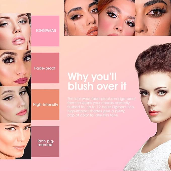 12 Colors Blush Palette,Highlighter Blush Powder Makeup,Long-Wearing,Smudge Proof,Natural-Looking,Blendable Cruelty-Free Matte Finish,Contour and Highlight Blush Palette Face Cosmetics Makeup-VeraVaultWomen