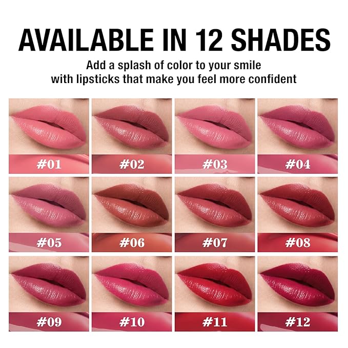 Jolilab 12 Colors Cream Texture Lip Gloss Set - Highly Pigmented, Long - Lasting, Moisturizing Makeup for Women(Set 12Color)
