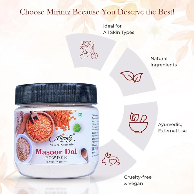 100% Natural Masoor Dal Powder | (3.5 Oz) Organic Lentils Powder for Face & Skin | Red Lentils Powder for Natural Face Pack | Dried Masoor Dal Cleansing Powder & Skin Brightener for Face-VeraVaultWomen