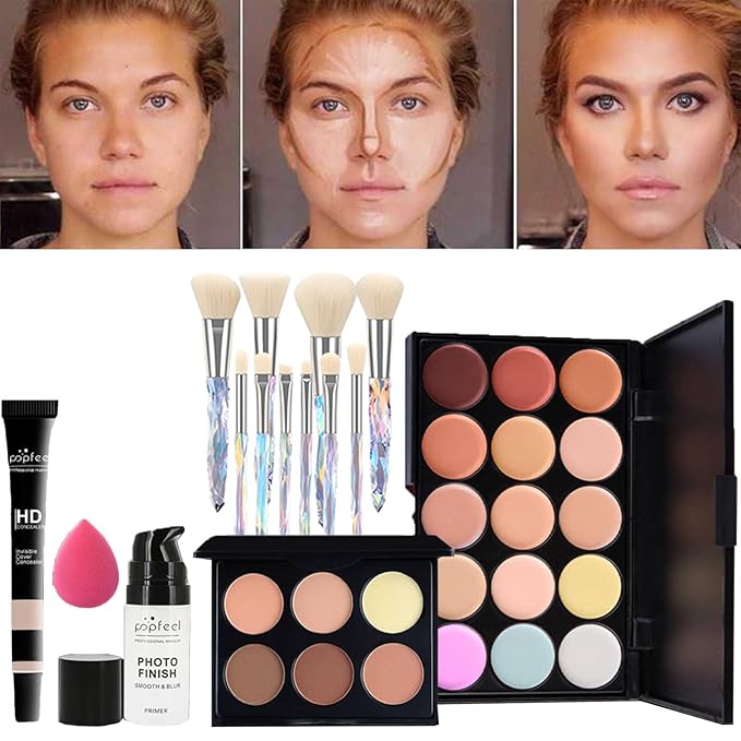 Makeup Kit for Women Full Kit, All in One Makeup Sets for Teens Girls Beginner Gift, Includes Eyeshadow Palette, Liquid Foundation, Concealer, Lip Gloss, Mascara, Powder Puff-VeraVaultWomen