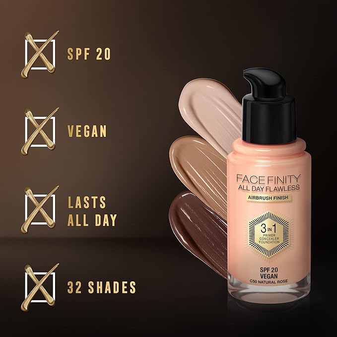 Max Factor Facefinity All Day Flawless 3 In 1 Foundation SPF 20, No. 50 Natural-VeraVaultWomen