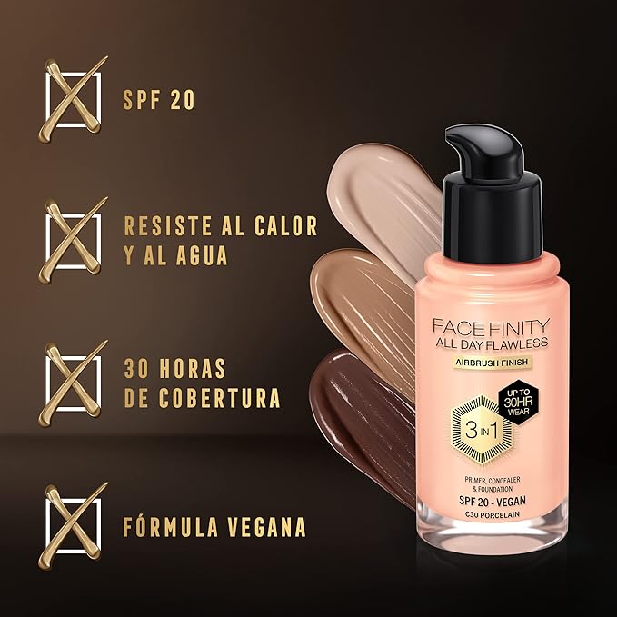 Max Factor Facefinity All Day Flawless 3 In 1 Foundation SPF 20, No. 30 Porcelain-VeraVaultWomen