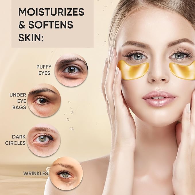 100Pcs/50Pairs Under Eye Patches Gold for Dark Circles, Puffy Eyes, and Wrinkles, 24K Gold Eye Mask for Face, Eye Cream for Men and Women-VeraVaultWomen