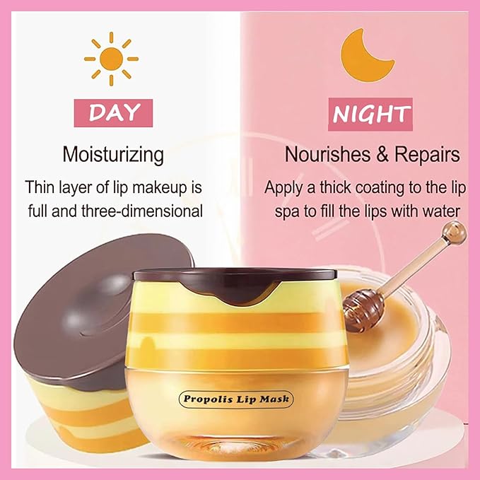 1 PCS Bee Lip Balm Lip Mask Honey Pot, Honey Moisturizing Sleeping Lip Mask Overnight with Sticks, Lip Balm Honey Pot Lip Balm Hydrating Prevention Dry and Crack Lip Scrubs Exfoliator-VeraVaultWomen