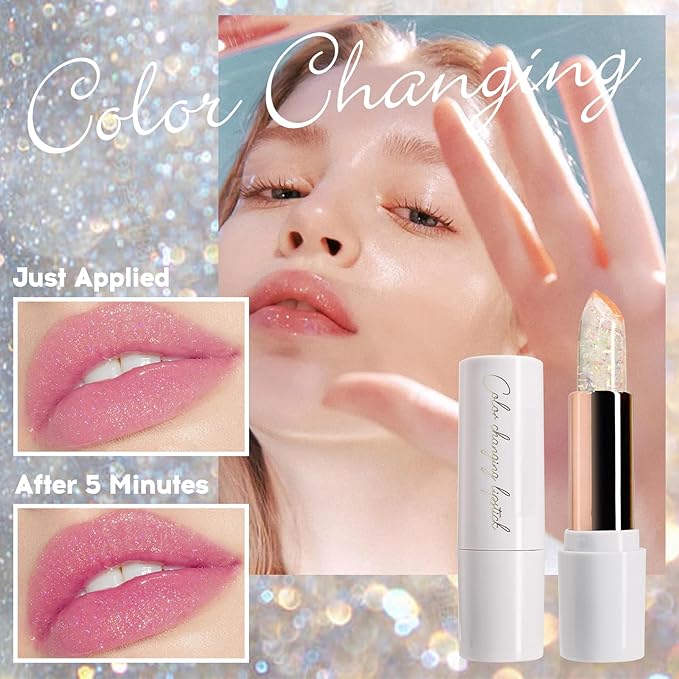 Magic Color Changing Lipstick, pH Lip Balm Glitter Shimmer Lipstick Plumping Glimmer Glow Jelly Lipstick, Hydrating Lasting Nourishing Moisture Lip Care Temperature Color Change Lip Gloss (4#)-VeraVaultWomen