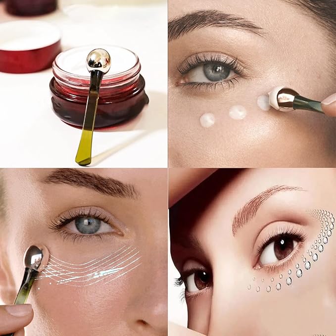 2 in 1 Roller Eyes Cream Applicator Wand and T-Shape Massager Tool for Facial Massage, Reduce Puffiness (Green-1)-VeraVaultWomen