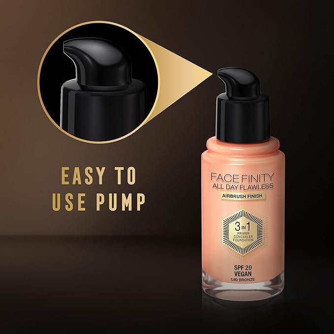 Max Factor Facefinity 3-in-1 All Day Flawless Liquid Foundation, SPF 20-62 Warm Beige, 30 ml-VeraVaultWomen