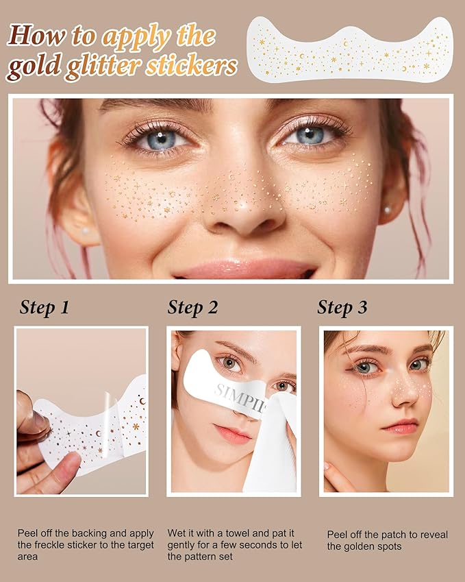 Glitter Freckles, Rave Face Glitter Makeup for Kids Women Girls, Gold Glitter Makeup Speckles for Face, Singer Concerts Festival Holiday Rave Accessories - 8 Counts