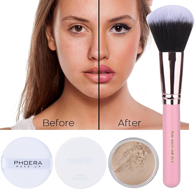 Makeup Kit for Women Included 2 Phoera Foundation SPF 20+ 30ml Matte Oil Control, 2 Kabuki Makeup Brushes, Phoera Primer, Powder Foundation, 2 Makeup Sponges (101 Porcelain + 102 Nude)-VeraVaultWomen