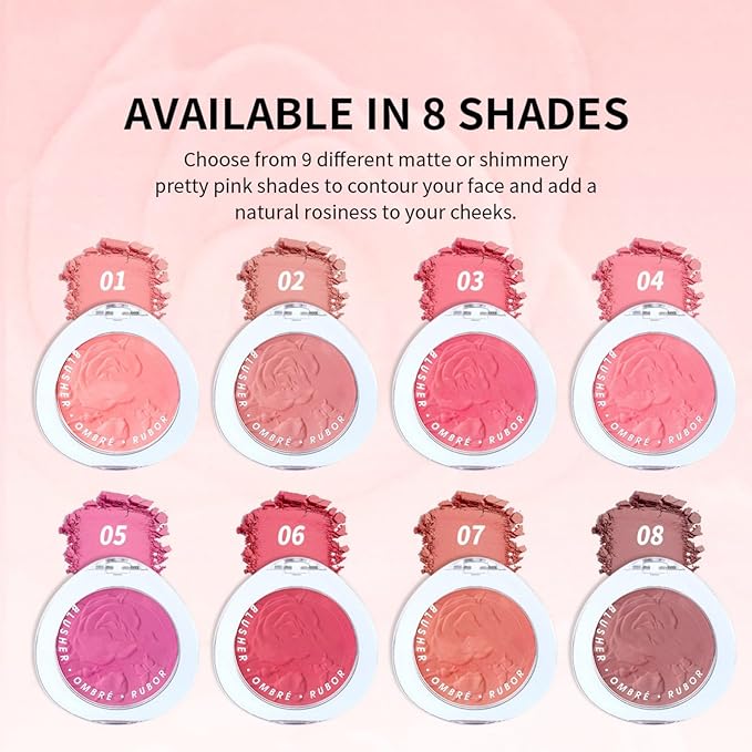 MAEPEOR Matte Face Blush 8 Colors Lightweight Natural Look Face Blush Long-Lasting and Highly Pigmented Powder Blush for Cheeks (Color 01)-VeraVaultWomen