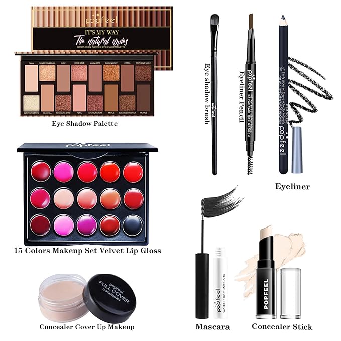 Makeup Kit for Women, All in One Makeup Gift Set for Women and Teen Girl, Full Makeup Kit with Lipgloss Eyeshadow Palette Concealer Stick Mascara Eyeliner Pencil Eye Shadow Brush-VeraVaultWomen