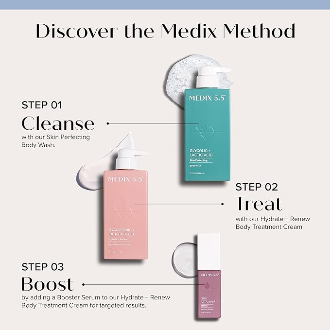 Medix 5.5 Exfoliating AHA Glycolic Acid Face & Body Scrub Cleanser + Hyaluronic Acid Moisturizing Body Cream Lotion Skin Care 2PC Set | Alpha Hydroxy Acid & Lactic Acid Foaming Body Wash & Face Wash-VeraVaultWomen