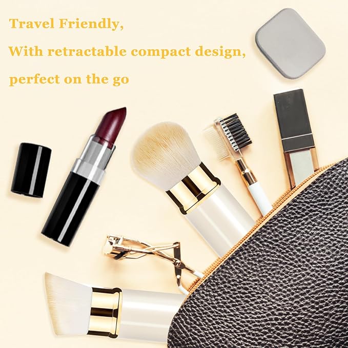 Makeup Brush, Retractable 2 Pack Travel Kabuki Powder Makeup Brush, Foundation Face Blush Brushes for Blending Liquid, Blush, Bronzer, Buffing, Sunscreen,Flawless Cosmetics-VeraVaultWomen