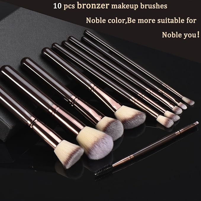 10 Piece Black brown Makeup Brushes and 10 Piece Makeup Sponge – Wooden Handle,with Soft Synthetic Bristles,|Professional Makeup Brushes set for Women & Girls|-VeraVaultWomen