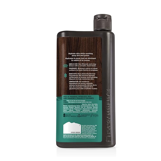 Every Man Jack Nourishing Sea Minerals + Citron Mens Body Wash for All Skin Types - Naturally Derived Ingredients - Cleanse and Hydrate Skin with Coconut and Glycerin - 24oz 2 Bottles-VeraVaultWomen