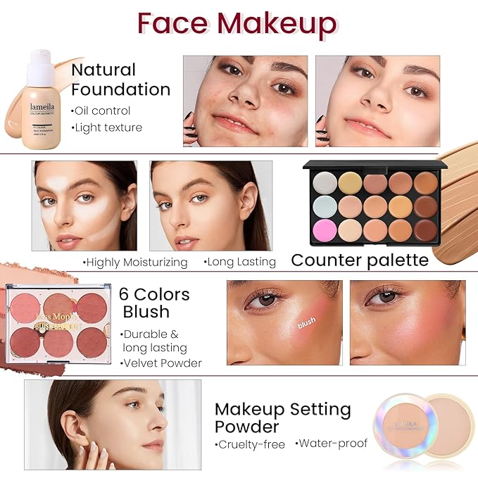 Makeup Kit for Women Full Kit, Travel Makeup Kit, Makeup Gift Set for Teens Girls Beginners Professionals, Makeup Bundle Include 2 Matte & Glitter Eyeshadow Palettes, Lip Gloss Set-VeraVaultWomen