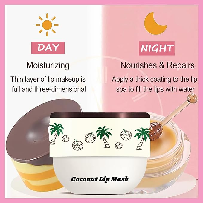 1 PCS Bee Lip Balm Lip Mask Honey Pot, Coconut Moisturizing Sleeping Lip Mask Overnight with Sticks, Lip Balm Honey Pot Lip Balm Hydrating Prevention Dry and Crack Lip Scrubs Exfoliator-VeraVaultWomen