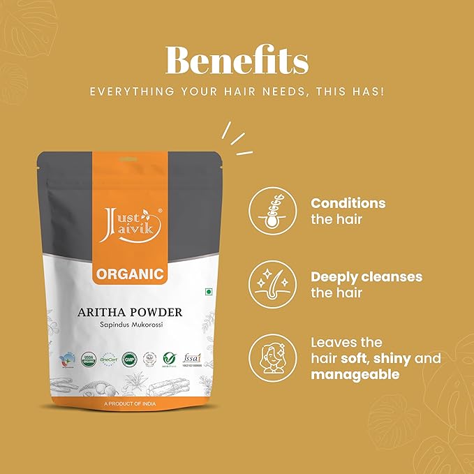 100% Organic Certified Aritha Powder (Soap Nut Powder) 227g /0.5 LB/ 08oz - Organic Hair Cleansing and Conditioning Product-VeraVaultWomen