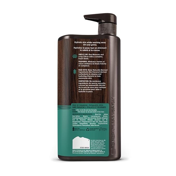 Every Man Jack Men’s Hydrating Body Wash for All Skin Types - Cleanse and Hydrate Skin with Naturally Derived Marine Extracts, Coconut Oil, and a Sea Minerals + Citron Scent - 33.8 fl. oz. - 2 Bottle-VeraVaultWomen