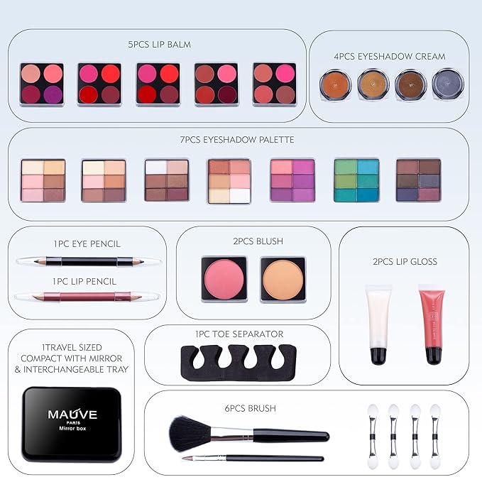 Makeup Kit for Girls and kids 8-12 Carry All Makeup Train Case with Pro Makeup for Teens Women Full Starter Cosmetics Set (SILVER)-VeraVaultWomen