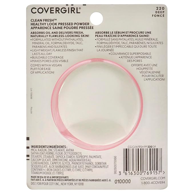 COVERGIRL COVERGIRL Clean Fresh Pressed Powder, Deep, 0.35 Ounce, 220 Deep (99350052598)-VeraVaultWomen