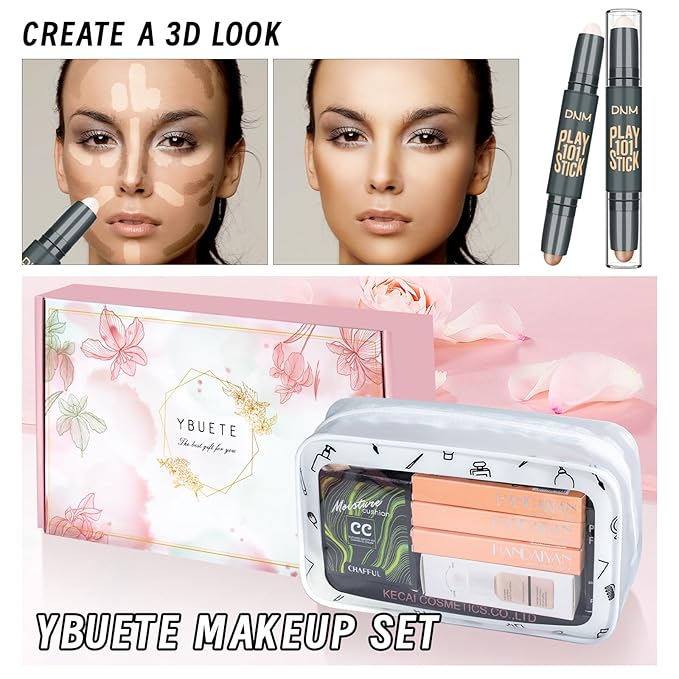 Makeup Kit Set for Women, Makeup Present for Women Teens Girl, Eyeshadow Palette Foundation CC Cream Primer Brush Spong Contour Lipstick Eyebrow Soap Mascara Eyeliner Cosmetic bag-VeraVaultWomen