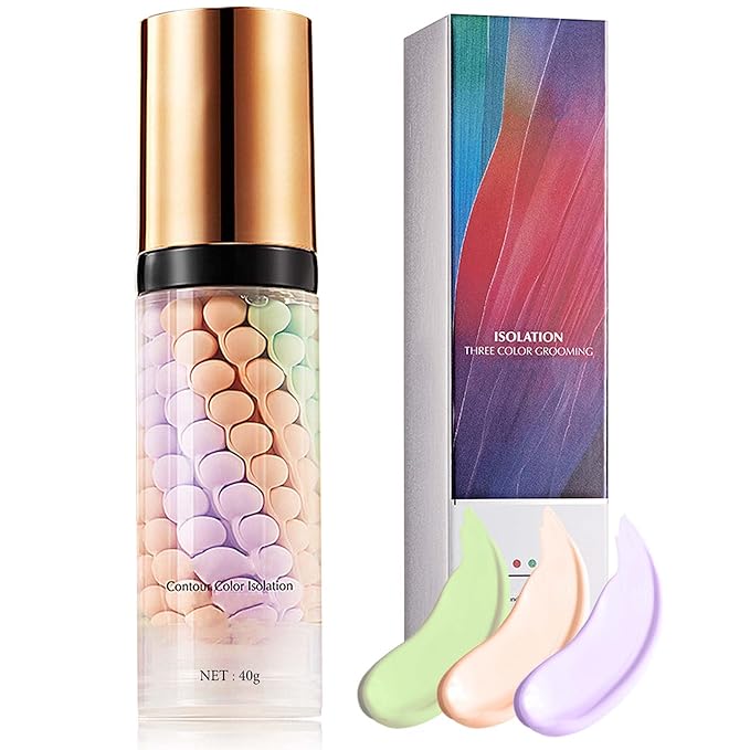 1 Pcs One Step Color Corrector,Natural Isolation Cream,Face Primer Makeup Tricolor Tinted Moisturizer,Oil Control & Moisturizing Skin Tone Correcting and Brightening Primer Concealer Foundation-VeraVaultWomen