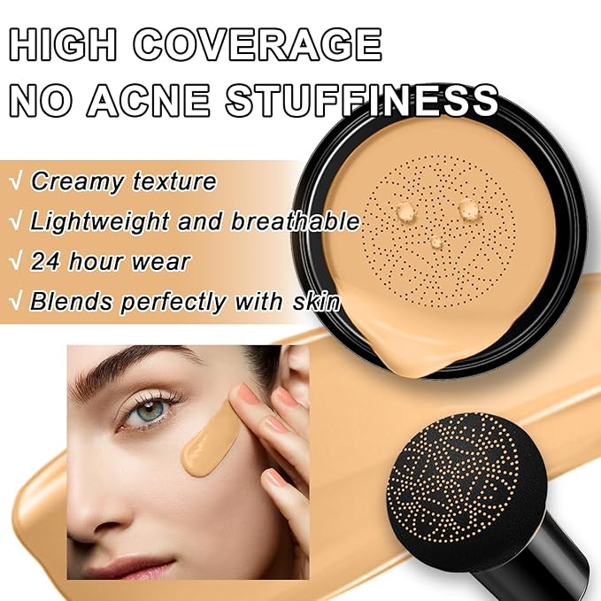 Mushroom Head Air Cushion CC Cream BB Cream Foundation Makeup Moisturizing CC Cream Liquid Foundation, Concealer Lasting Makeup Foundation Even Skin Tone Makeup Base Primer (#05 Wheat)-VeraVaultWomen