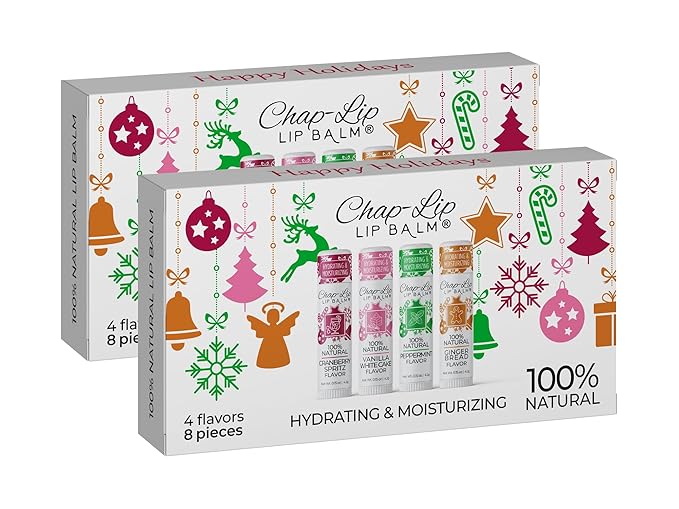 100% Natural Lip Balm Set - Beeswax Natural Christmas Gifts for Her - Lip Moisturizer for Dry Lips, Cocoa Butter - Petroleum Free, 8 Count, 2 Pack-VeraVaultWomen