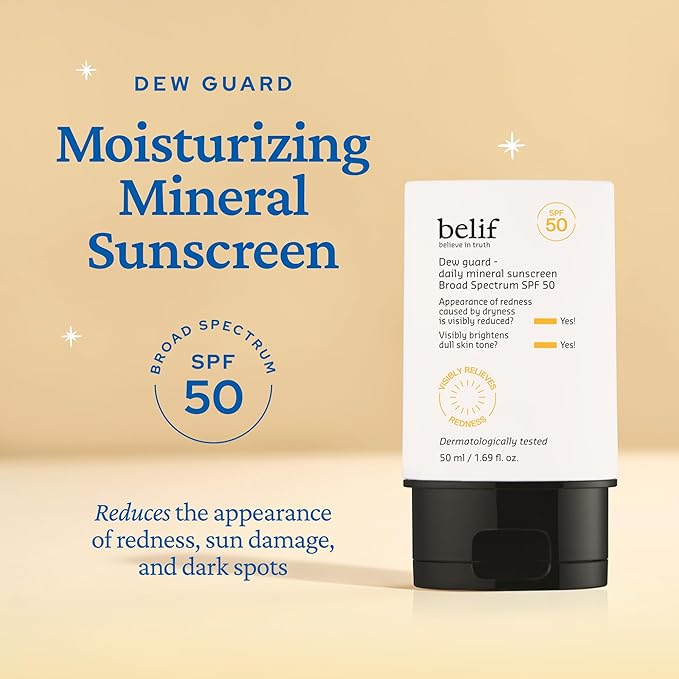 belif Dew Guard - Daily Mineral sun SPF 50 Hydrating Niacinamide Sunscreen (1.69 fl. oz) - Daily Broad Spectrum, Reduces Redness, No-White Cast, Non-Greasy, Korean Skincare-VeraVaultWomen