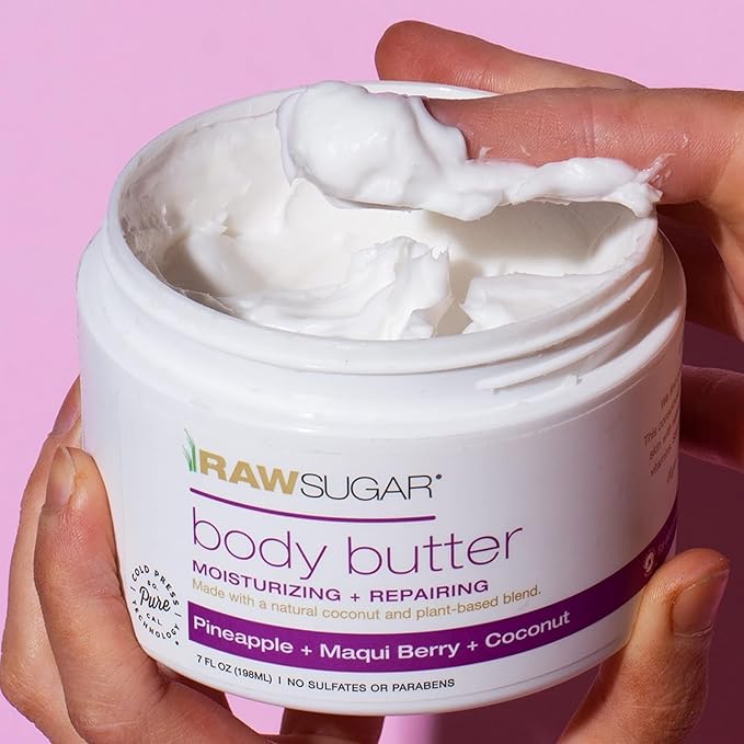Raw Sugar Pineapple + Maqui Berry + Coconut Hand Soap, Body Scrub & Body Butter Bundle, Body Care for Dry Skin, Exfoliate and Moisturize, Hand Wash + Body Care - Formulated without Sulates and Paraben-VeraVaultWomen