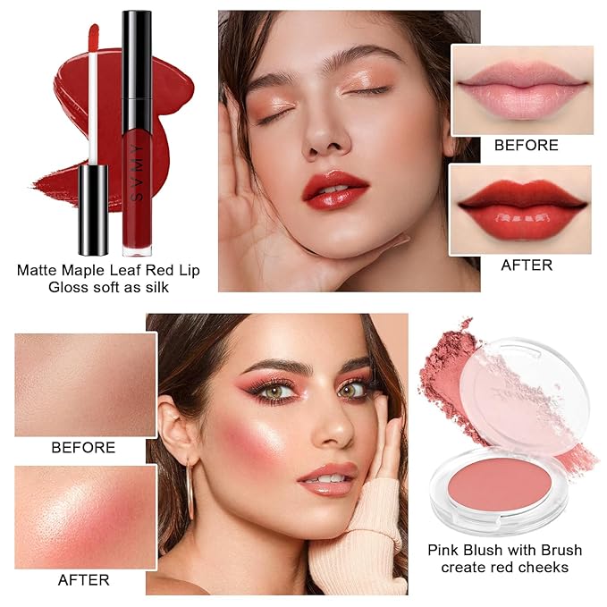 Makeup Kit for Teens Girls, Makeup Present Set for Women, Makeup Full Kit for Beginners, Mini Makeup Bundle Include 7 Pink colors Matte & Shimmer Pigmented Eyeshadow Palette, Eyebrow Powder-VeraVaultWomen