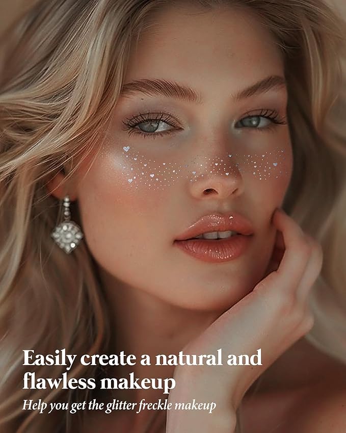 Glitter Freckles, Face Glitter for Kids Women Girls, Waterproof Glow Up Singer Concerts Festival Rave Accessories (Silver -Hearted)
