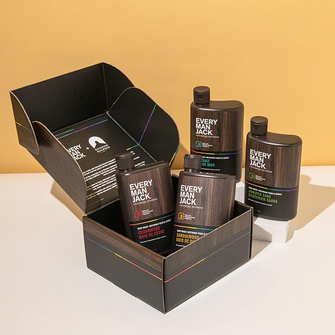 Every Man Jack Body Wash Variety Box - Includes Four Body Washes with Clean Ingredients & Incredible Scents - Round Out His Routine with Sandalwood, Cedarwood, Juniper Sage, & Sea Salt Body Washes-VeraVaultWomen