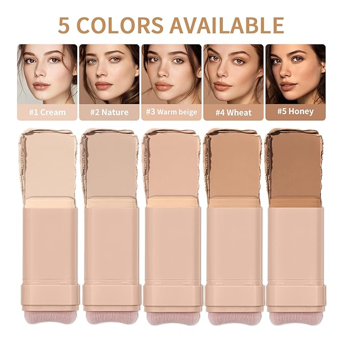 Beauty Balm Serum Boosted Skin Tint, Dual-Ended Eraser Foundation Stick with Brush, Full Coverage Cream Korean Makeup, Long-Lasting Stick for Smooth, Flawless Finish (#1 Cream)-VeraVaultWomen