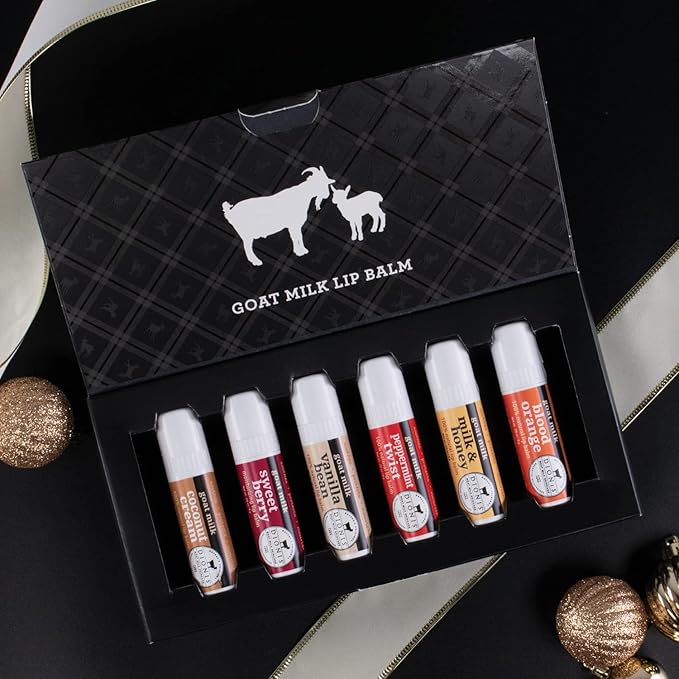 Dionis Goat Milk Lip Balm Deluxe Gift Box Set of 6 Vanilla, Coconut, Milk & Honey, Berry, Peppermint & Blood Orange Scented Chapstick - Shea Butter & Coconut Oil Gifts For Her, Protect & Restore Lips-VeraVaultWomen
