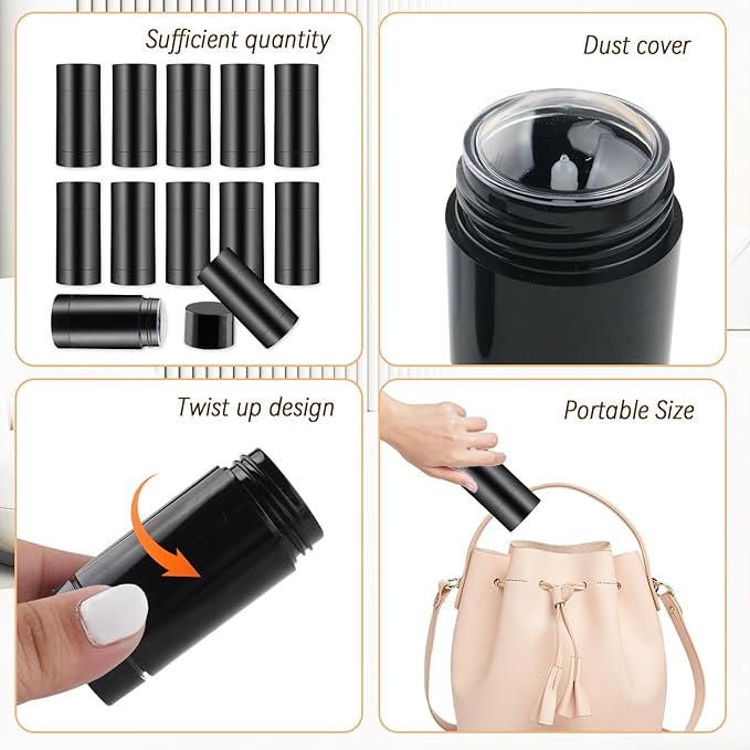 12 Pieces 15g Black Plastic Deodorant Containers,Empty 1/2 oz Travel Lip Balm Tubes,Refillable Twist-UP Solid Perfume Tubes,Lipstick Tubes for DIY-VeraVaultWomen