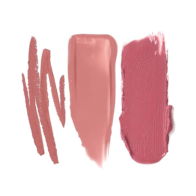 Jouer Bare Rose Collection - Blush Stick, Cream Lip Liner, Lip Plumping Balm Kit - Face Makeup in Rose Shades - Hydrating Formulas for Long Wear