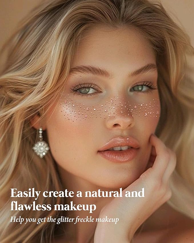Glitter Freckles -Body Glitter Rave Festival Accessories - Rose Gold Face Glitter Waterproof Face Tattoos Speckles Makeup Patches for Women, Grils, Cosplay & Country Concerts - 8 Counts