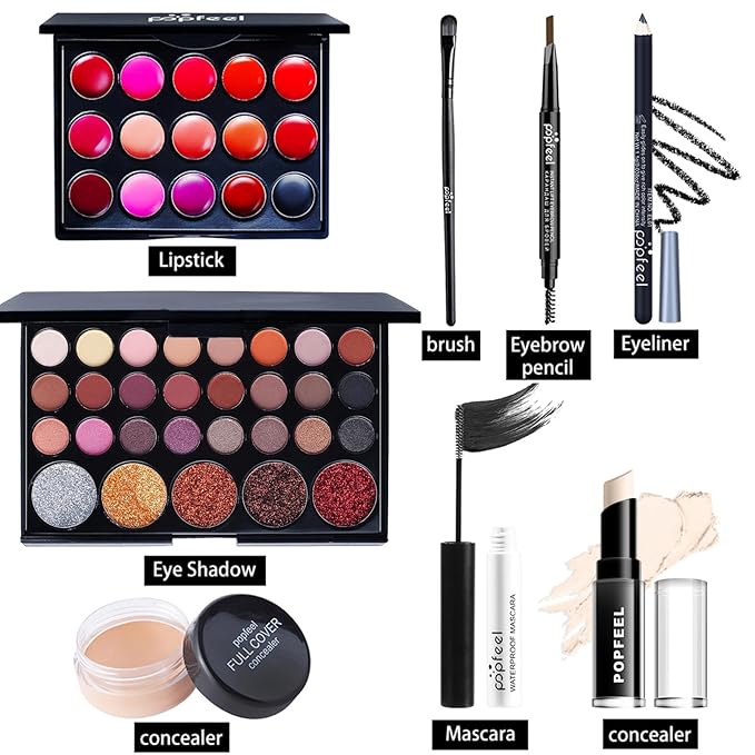 Makeup Kit for Women Full Kit, All in One Makeup Gift Set, Make up Kits for Beginners and Professionals - Eyeshadow Palette, Lipstick, Mascara, Concealer, Brush, Eyeliner, Eyebrow pencil-VeraVaultWomen
