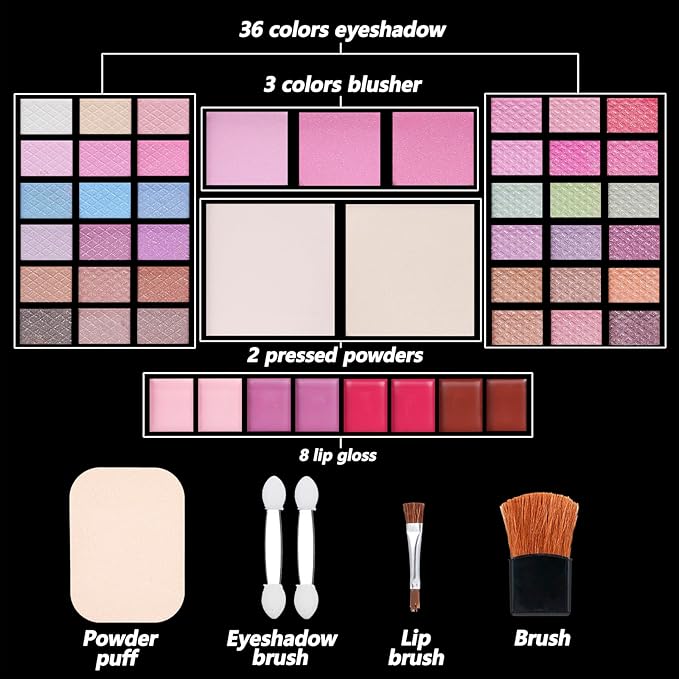 Makeup Kit Eyeshadow Palette for Women Full Gift Kit Girl Kids 49 Colors Makeup Set Combination Eyeshadow Palette with 12pcs Makeup Brushes-VeraVaultWomen