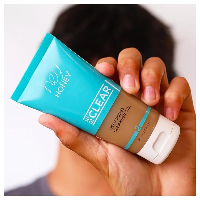 Hey Honey Skincare Be Clear - Acne Control Deep Pores Cleansing Gel | Propolis, Green Tea Oil, Camellia | Exfoliates, Unclogs Pores, Balances Oil Production | Fast Acting & Long Lasting | 2.7 Oz-VeraVaultWomen