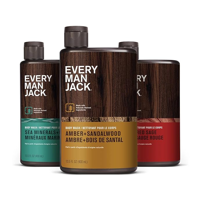 Every Man Jack Men's Body Wash Variety Pack - Includes 3 Body Washes with Natural Ingredients & Incredible Scents - Amber + Sandalwood, Cedar + Red Sage, Sea Minerals + Citron Fragrances-VeraVaultWomen