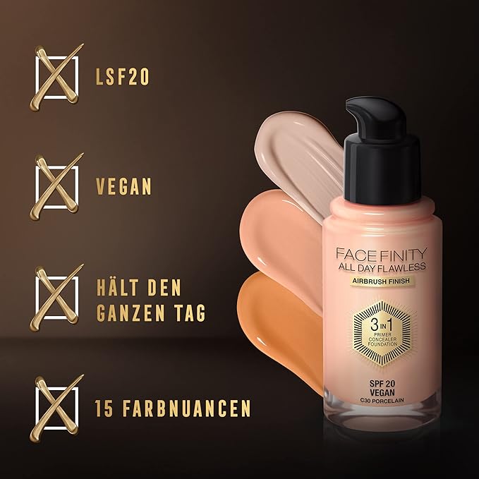 Max Factor Facefinity All Day Flawless 3 In 1 Foundation SPF 20, No. 30 Porcelain-VeraVaultWomen