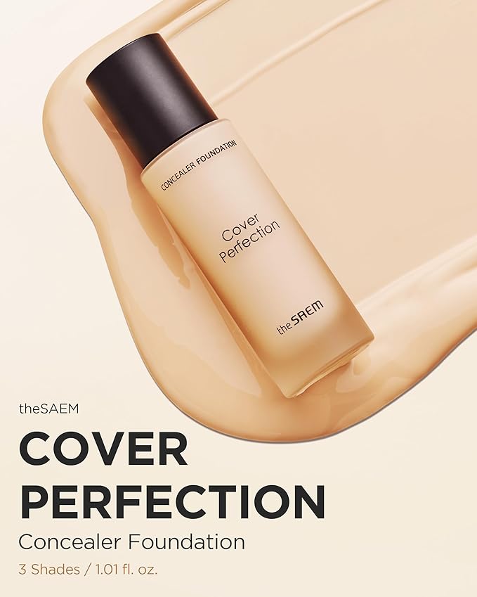 THESAEM Cover Perfection Concealer Foundation - 24H Coverage, Light Liquid Texture - Ideal for Oily, Combination Skin, Provides Semi-Matte, Smooth Finish, 1.01 fl.oz. (1.5 Natural Beige)-VeraVaultWomen