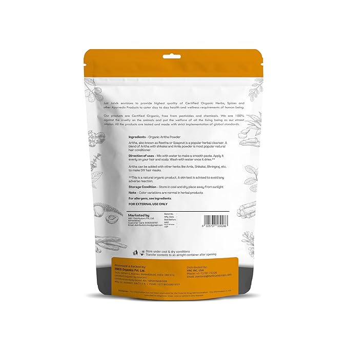 100% Organic Certified Aritha Powder (Soap Nut Powder) 227g /0.5 LB/ 08oz - Organic Hair Cleansing and Conditioning Product-VeraVaultWomen