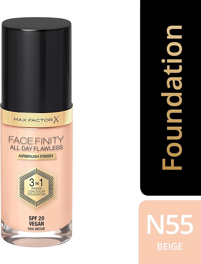 Max Factor Facefinity All Day Flawless 3 In 1 Foundation SPF 20, No. 55 Beige-VeraVaultWomen