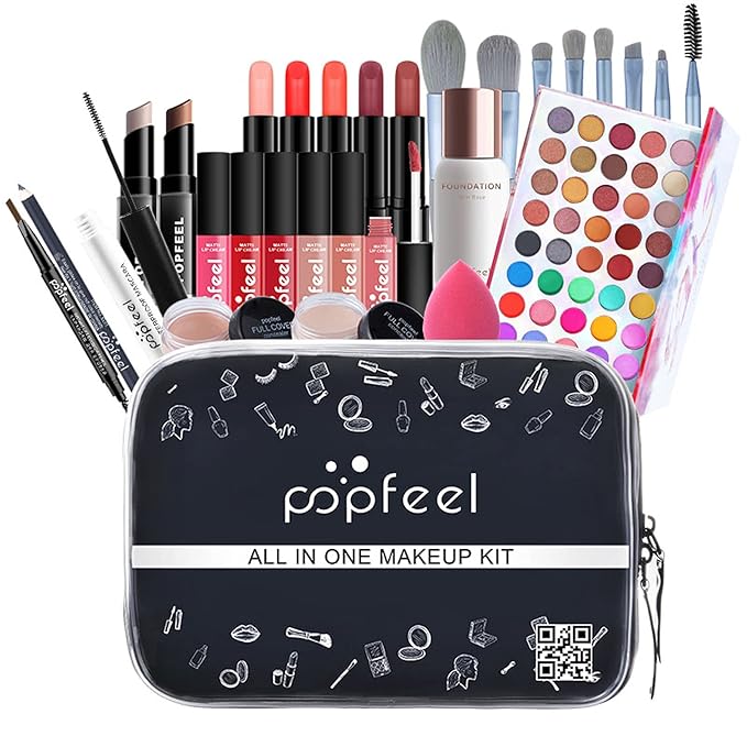 Makeup Kit for Women Full Kit, with Professional Make Up Bag Eyeshadow Red Lipstick, Powder Brush, Concealer, Glitter Lip Gloss, Waterproof Mascara, Eyebrow Pencil, Birthday Gift for Mom Sister-VeraVaultWomen